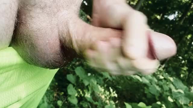 A lubed up stroke n cum in the woods