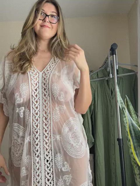 bbw babe big tits chubby glasses see through clothing gif