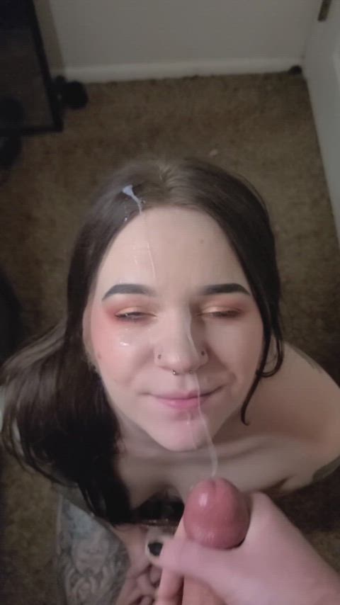 blue eyes cum cum in mouth cumshot facial gag reflex gagged goth milf mom gif