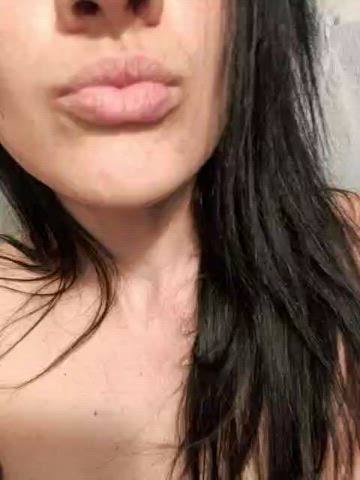 brunette lips lipstick fetish gif