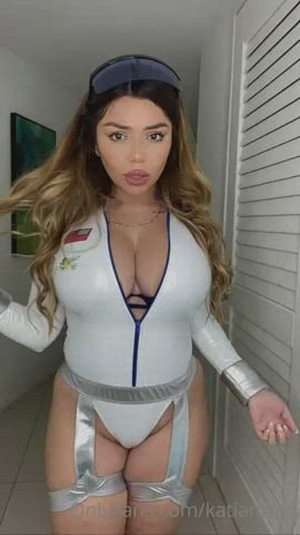 big tits bra cosplay costume eye contact latina natural tits role play tease gif