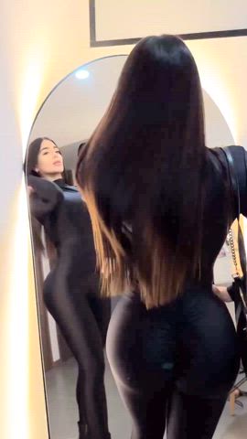 ass black bodysuit brunette model gif