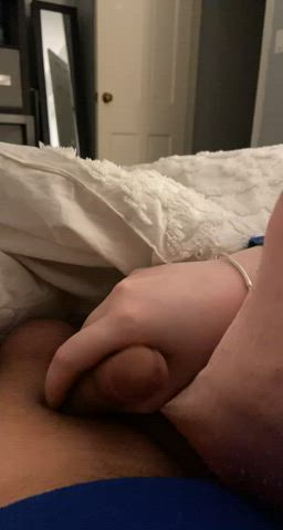 Help me humiliate husband. Me jerking him off and my hand his too big.