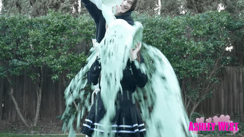 Dripping Glasses Schoolgirl Skirt Wet and Messy gif