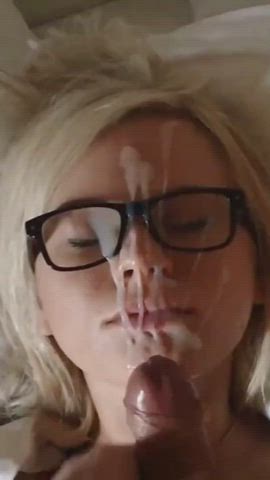blonde girl with glasses facial