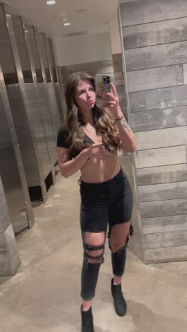 boobs braless couple mirror real couple selfie tits topless wife gif
