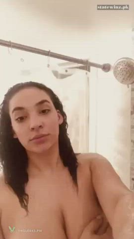 amateur busty ebony natural tits shower topless gif