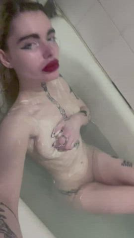bath bathtub boobs lips lipstick nude soapy tattoo tits gif
