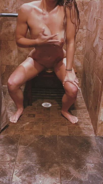 Big Tits Dildo Fitness Reverse Cowgirl Riding Shower Skinny gif