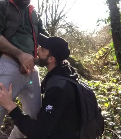 Sucking off a monster daddy cock in the woods 😋