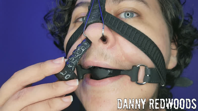 bdsm ball gagged blue eyes dildo eye contact ftm fetish gagged mustache trans man