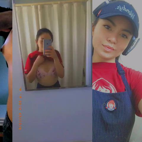 amateur brunette coworker cute flashing latina petite tiktok tits uniform gif