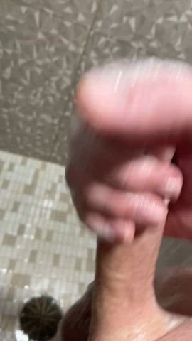 bwc big dick cock jerk off masturbating shaved shower soapy gif