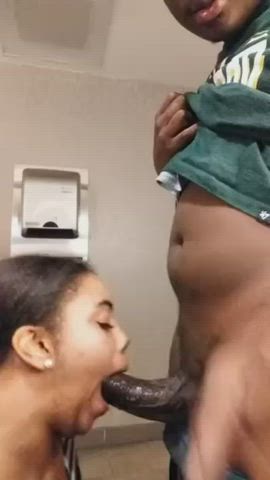 bbc bathroom big dick blowjob deepthroat ebony public gif