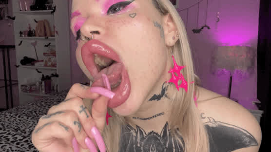 bimbo bimbofication fetish lips long tongue onlyfans pierced piercing slut tongue