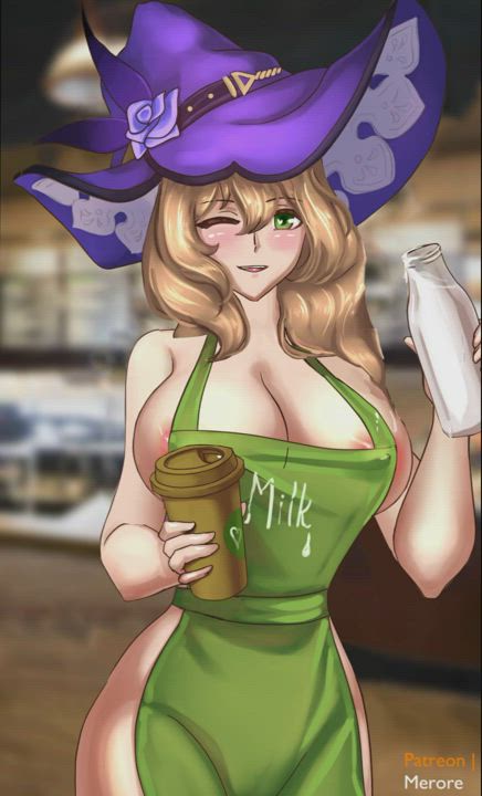 Lisa in starbucks animation (Merore) [Genshin Impact]