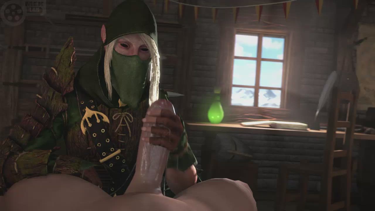 3D Animation Elf Handjob Mask gif