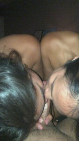 blowjob double blowjob ffm kissing latina sucking threesome gif