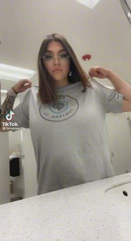 Babe Big Tits Brunette Busty Clothed Glasses Hourglass Tattoo TikTok gif