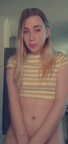 blonde girl dick smile t-girl tease trans gif