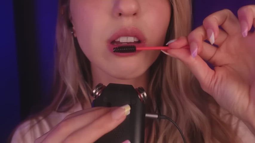 asmr beautiful blonde close up finger in mouth lips seducing sexy sexy voice tongue