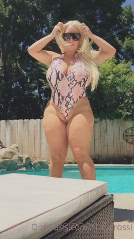 Big Tits Curvy Glasses MILF Public Stripping Swimsuit Thick gif