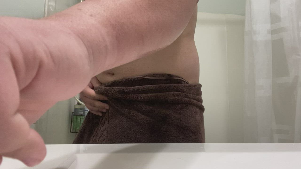 Right out of the shower and the towel falls what would you say?