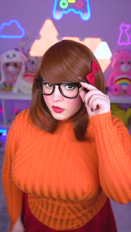 Big Tits Clothed Cosplay Costume Curvy Gamer Girl Geek Glasses Nerd gif