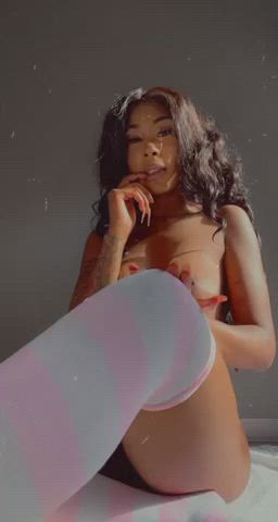 Breeding Cute Ebony Findom Knee High Socks Oiled Socks Tattoo Tits gif