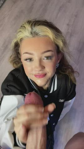 cumshot facial handjob pov petite teen tiny gif