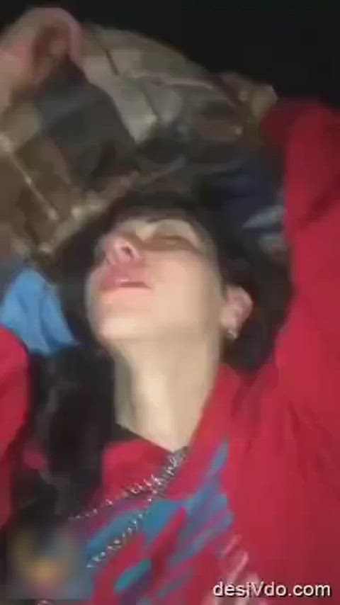 Having fun in a red hoodie