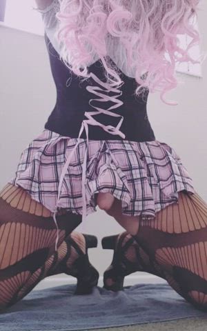 Nylon Nylons Tights Cut Cock Tight Tight Ass Upskirt Fishnet Skirt Schoolgirl gif