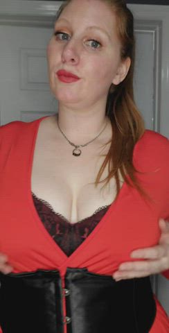 BBW Big Tits Corset Domme Dress Redhead gif