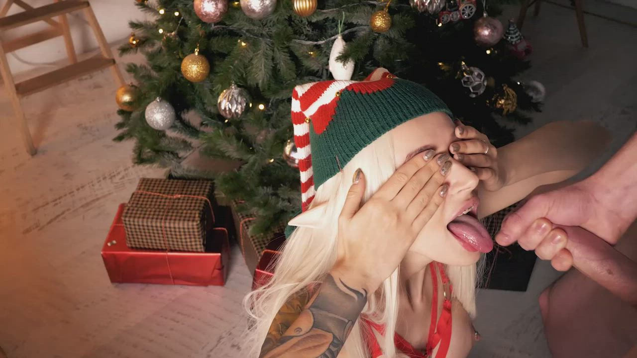 Christmas Cumshot Elf Facial gif