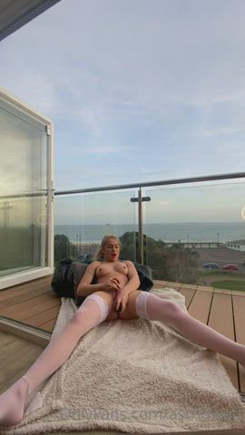 Blonde British Dildo Masturbating Orgasm gif