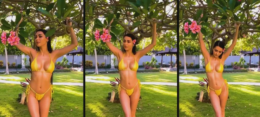 bikini brunette busty cute non-nude split screen porn gif