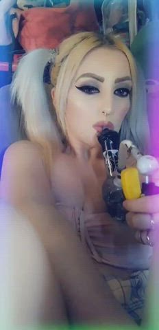 blonde pigtails smoking solo gif