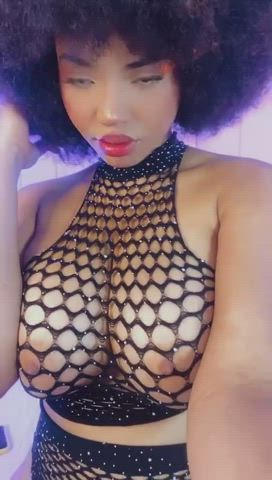 19 years old african afro big tits cute fishnet lipstick nipples teen gif