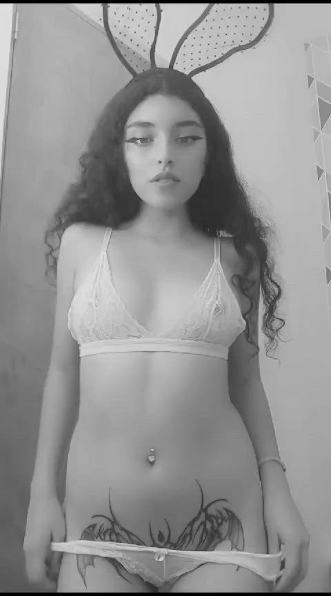 cute latina lingerie long hair natural tits sensual tattoo teen tits gif