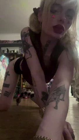 ass bending over blonde goth pigtails socks tattoo gif