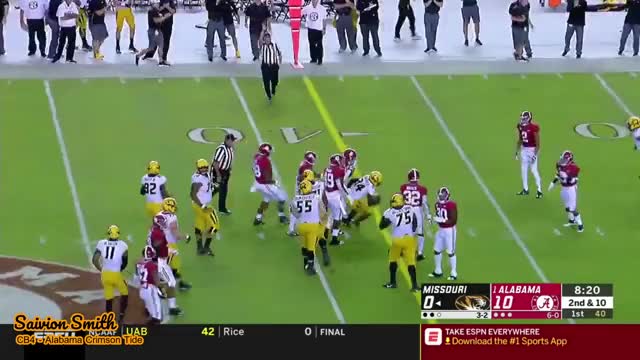 Saivion Smith CB#4 Alabama Crimson Tide vs Missouri 2018