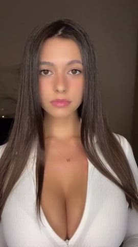 Big Tits Brown Eyes Brunette Cleavage Cute Lips Long Hair Natural Tits Pretty gif