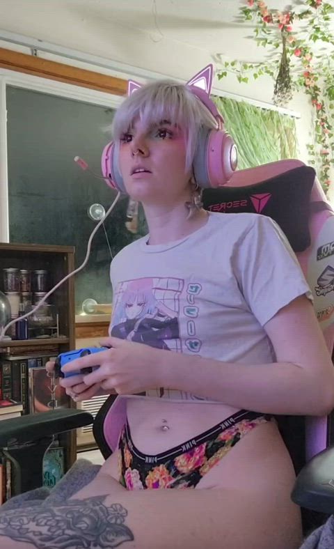gamer girl tongue fetish underwear gif