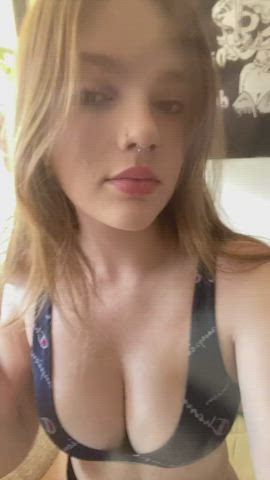 big tits bra cleavage cute lipstick selfie teen tiktok tits gif