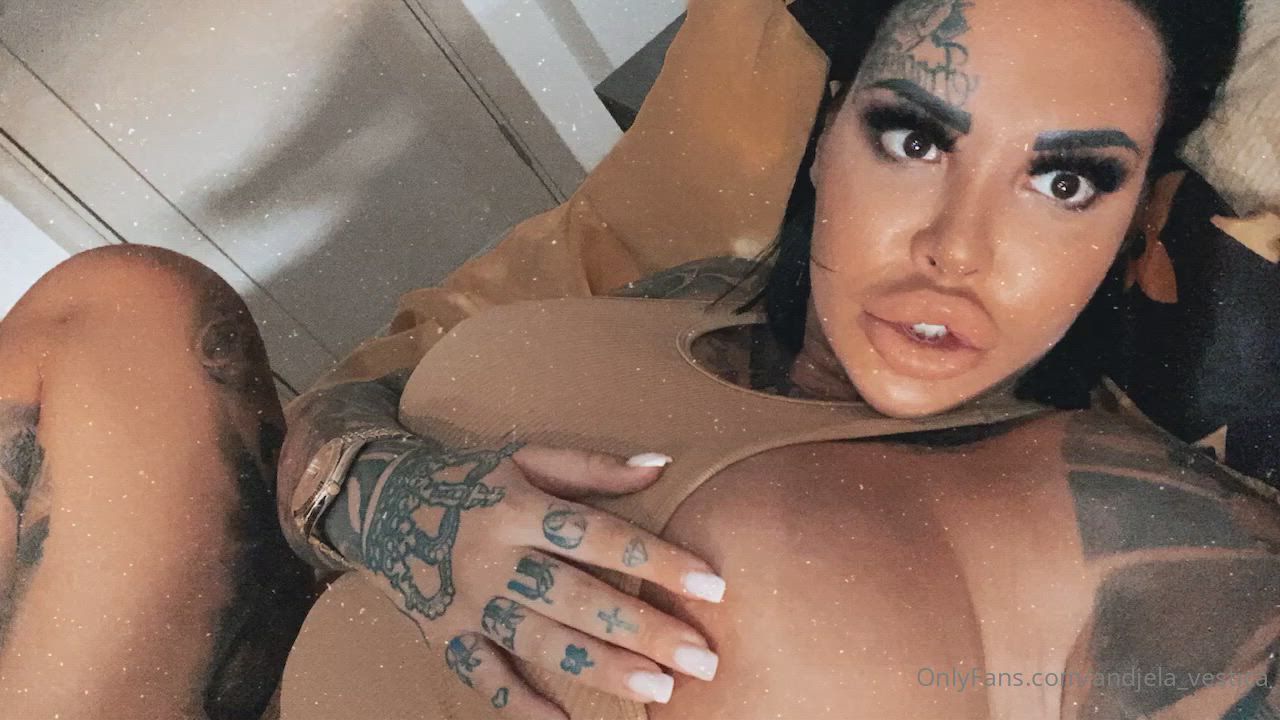 Big Tits Brunette Dildo Tattoo gif