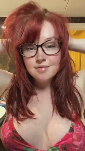 chubby curvy cute dress glasses milf natural tits redhead thick gif