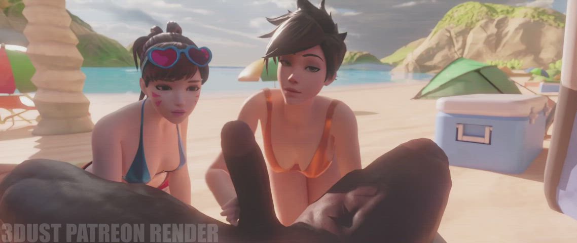 animation beach big tits blowjob ffm overwatch public gif