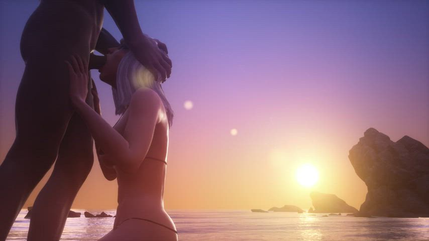 3D Beach Big Dick Big Tits Bikini Blowjob Deepthroat gif