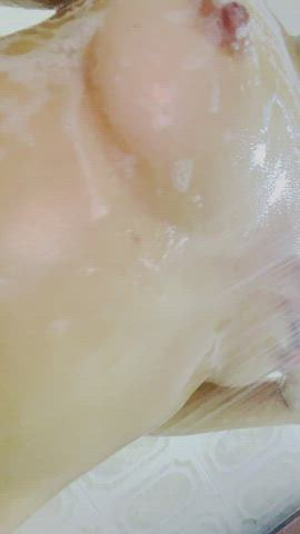 Big Ass NSFW Naked Natural Tits Nipples Nude Shower Soapy Tattoo gif