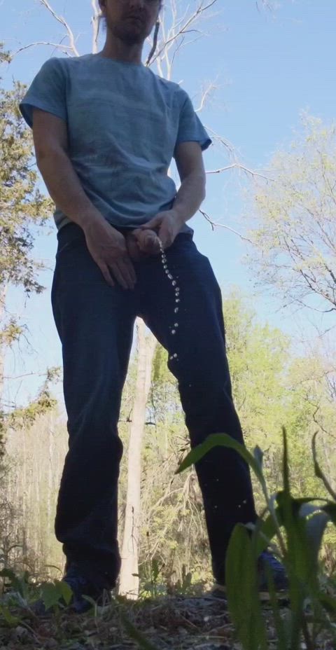 cock cockflash outdoor peeing uncut gif